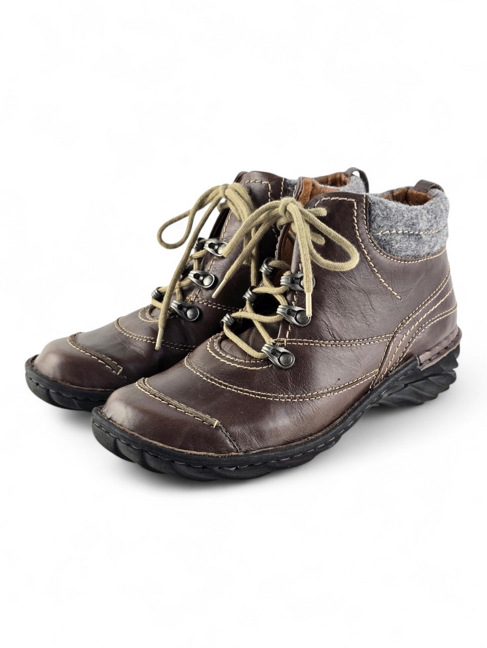 Josef Seibel Women's Sienna 03 Leather Lace Up Ankle Boots Brown Black 37